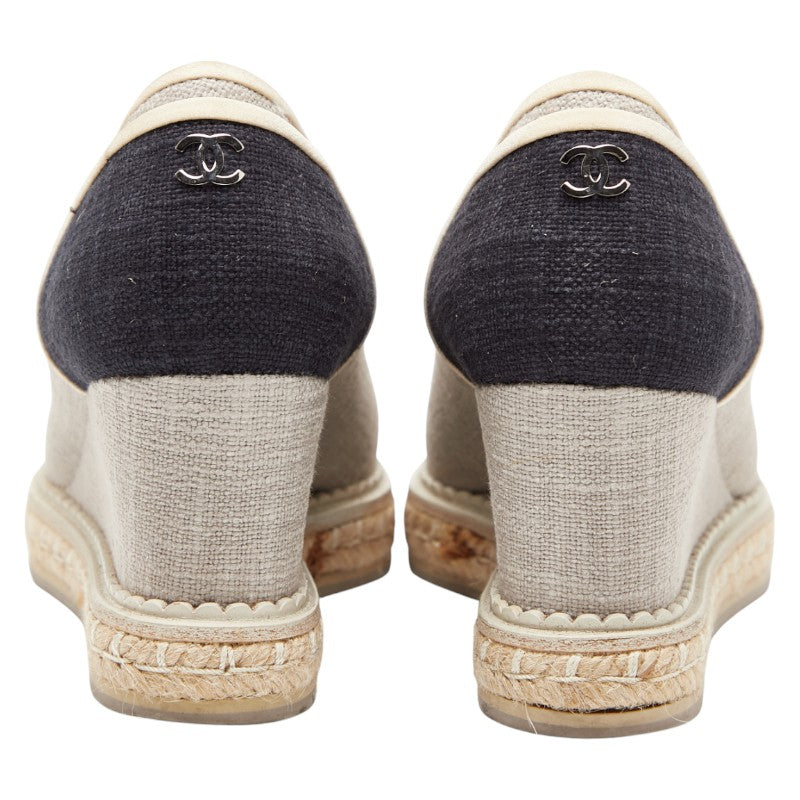 シャネル ココマーク パンプス エスパドリーユ ウェッジソール サイズ：36 1/2 グレー ネイビー キャンバス レディース CHANEL 【中古】