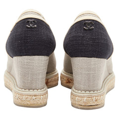 シャネル ココマーク パンプス エスパドリーユ ウェッジソール サイズ：36 1/2 グレー ネイビー キャンバス レディース CHANEL 【中古】