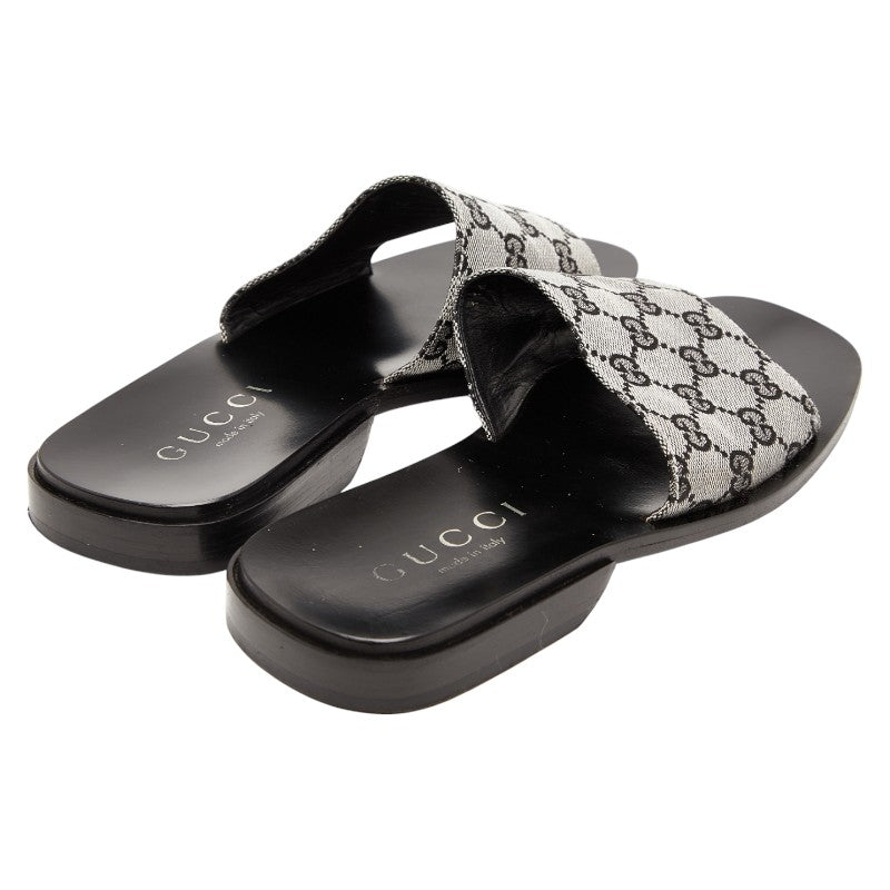 グッチ GGキャンバス サンダル スライドサンダル サイズ：40 1/2 E 116 1105 ブラック グレー キャンバス レザー レディース GUCCI 【中古】