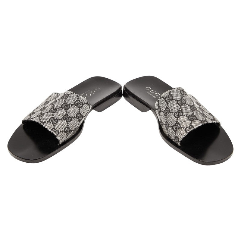 グッチ GGキャンバス サンダル スライドサンダル サイズ：40 1/2 E 116 1105 ブラック グレー キャンバス レザー レディース GUCCI 【中古】