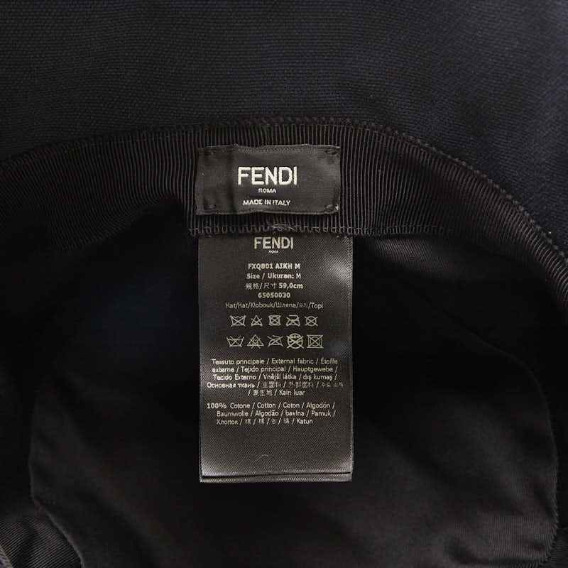 フェンディ ロゴ バケットハット サイズ：59cm ネイビー コットン メンズ FENDI 【中古】