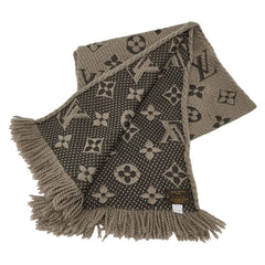 ルイ ヴィトン エシャルプ ロゴマニア マフラー M72242 ヴェローヌ グレー ウール シルク レディース LOUIS VUITTON 【中古】