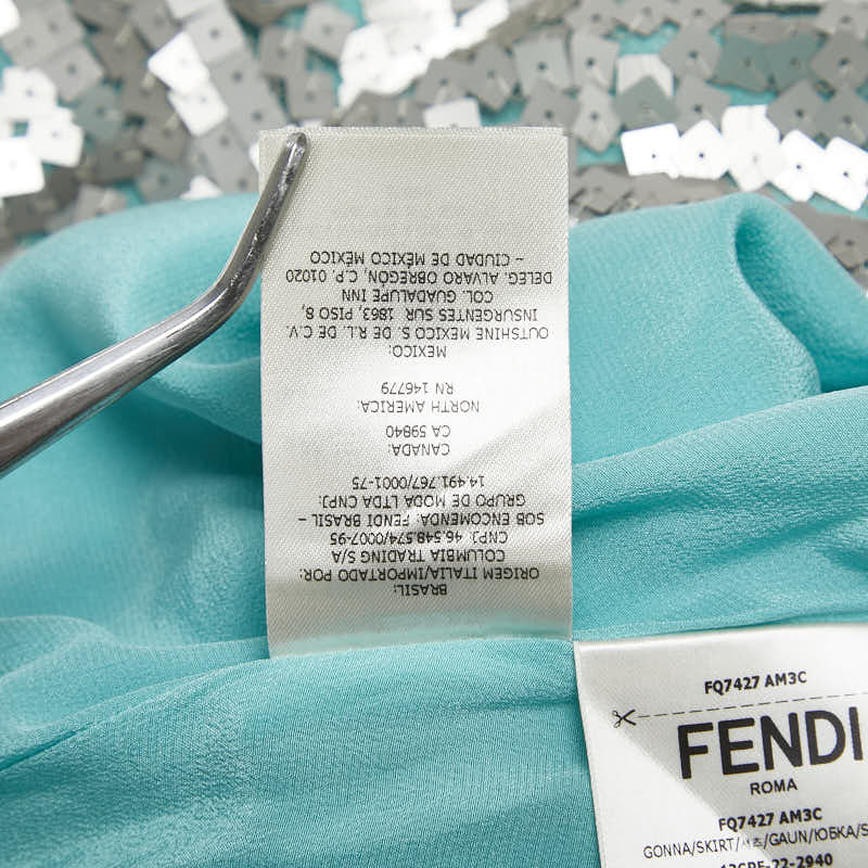 フェンディ スパンコール スカート サイズ：36 ライトブルー シルバー シルク レディース FENDI 【中古】