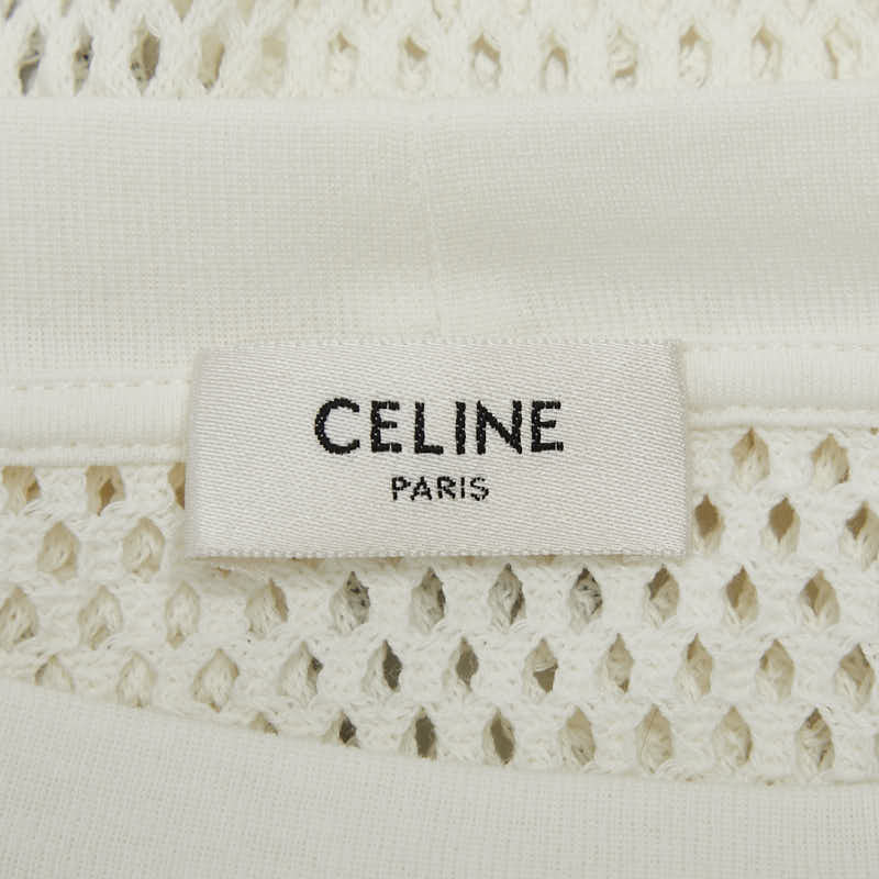 セリーヌ 22SS ロゴ メッシュ Tシャツ オーバーサイズ サイズ：L 2X59A950P ホワイト ブラック コットン メンズ CELINE 【中古】