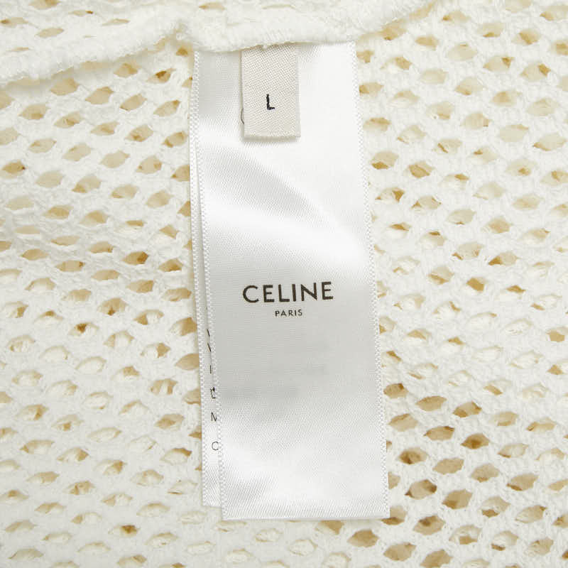 セリーヌ 22SS ロゴ メッシュ Tシャツ オーバーサイズ サイズ：L 2X59A950P ホワイト ブラック コットン メンズ CELINE 【中古】