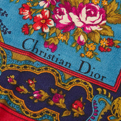 ディオール 花 フラワー ペイズリー モチーフ 大判スカーフ ストール ブルー レッド マルチカラー ウール レディース Dior 【中古】