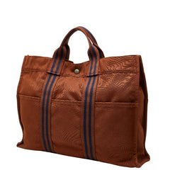 エルメス フールトゥ トートMM トートバッグ ブラウン ネイビー キャンバス レディース HERMES 【中古】