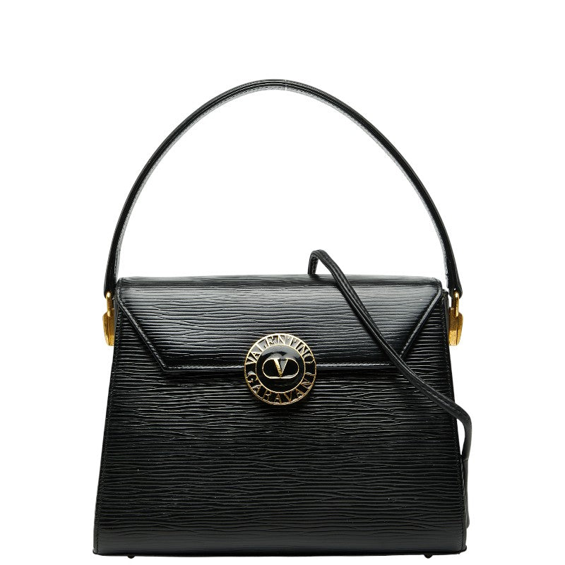 ヴァレンティノ ロゴ ハンドバッグ ショルダーバッグ 2WA ブラック レザー レディース VALENTINO 【中古】