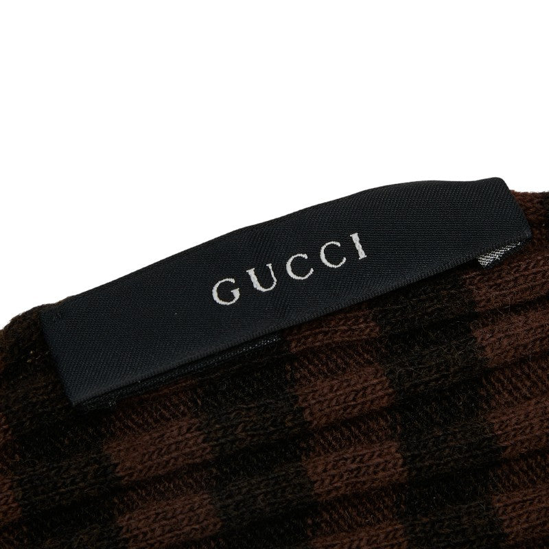 グッチ ボーダー フリンジ マフラー ブラウン ウール レディース GUCCI 【中古】