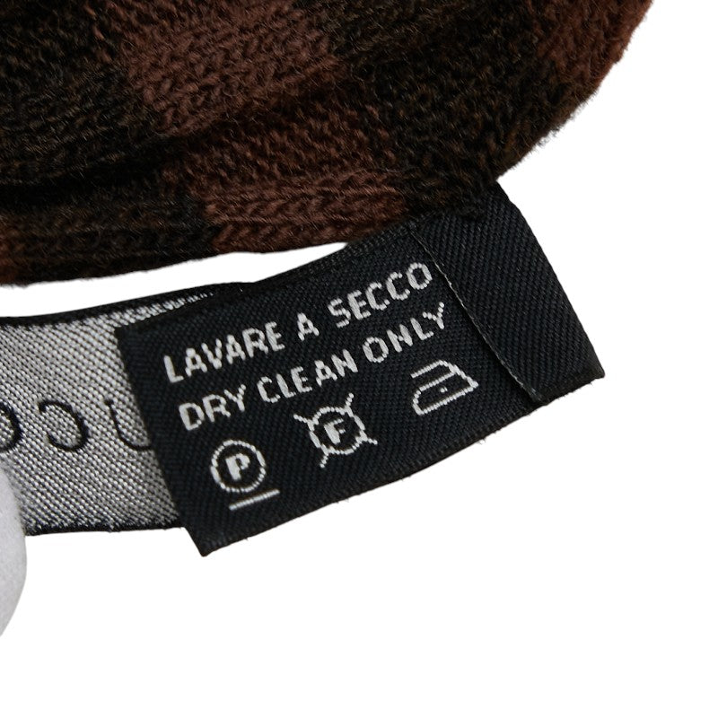 グッチ ボーダー フリンジ マフラー ブラウン ウール レディース GUCCI 【中古】