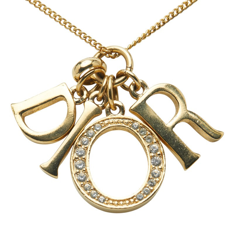 ディオール ロゴ ラインストーン ネックレス ゴールド メッキ レディース Dior 【中古】