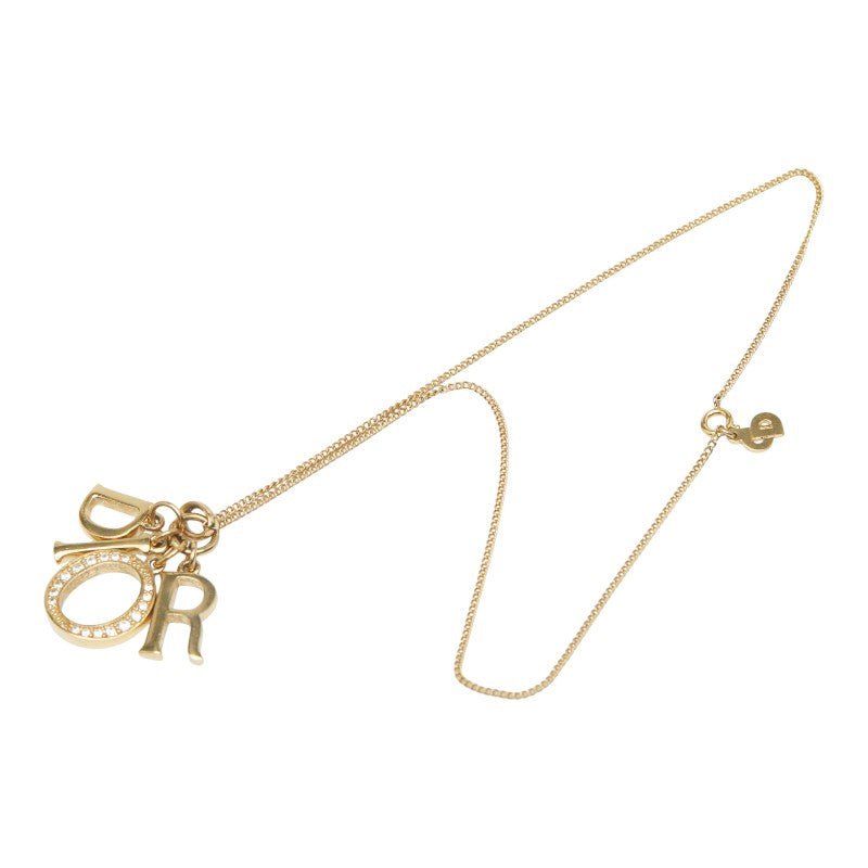 ディオール ロゴ ラインストーン ネックレス ゴールド メッキ レディース Dior 【中古】