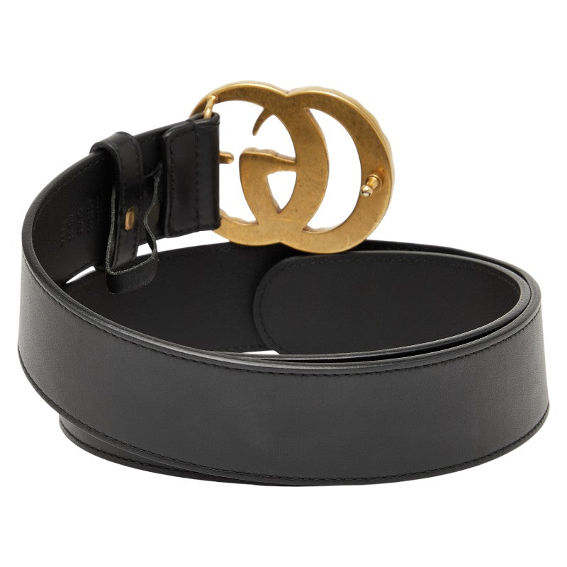 グッチ ダブルG ベルト 80.32 453260 ブラック ゴールド レザー フェイクパール メンズ GUCCI 【中古】