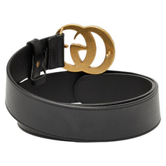 グッチ ダブルG ベルト 80.32 453260 ブラック ゴールド レザー フェイクパール メンズ GUCCI 【中古】