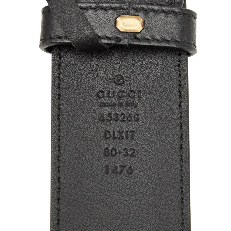 グッチ ダブルG ベルト 80.32 453260 ブラック ゴールド レザー フェイクパール メンズ GUCCI 【中古】