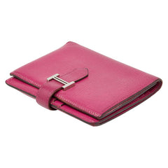 エルメス ベアン コンパクト 二つ折り財布 ピンク系 シルバー金具 シェーブル レディース HERMES 【中古】