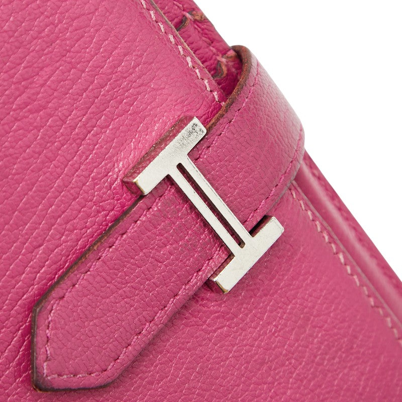 エルメス ベアン コンパクト 二つ折り財布 ピンク系 シルバー金具 シェーブル レディース HERMES 【中古】