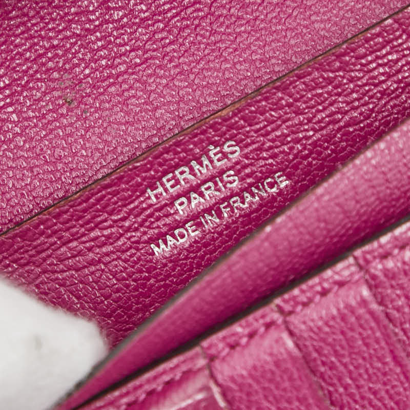 エルメス ベアン コンパクト 二つ折り財布 ピンク系 シルバー金具 シェーブル レディース HERMES 【中古】