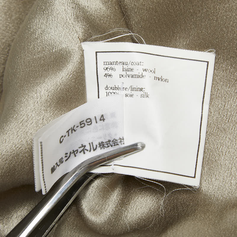 シャネル ココマークボタン ステンカラーコート ツイード ブラウン グレー ウール ナイロン レディース CHANEL 【中古】