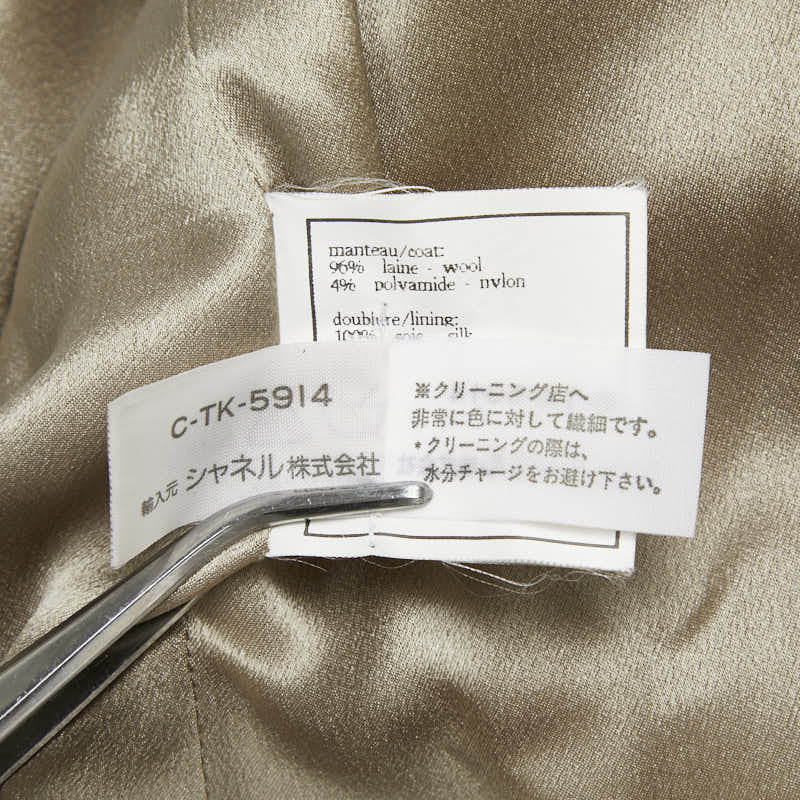 シャネル ココマークボタン ステンカラーコート ツイード ブラウン グレー ウール ナイロン レディース CHANEL 【中古】