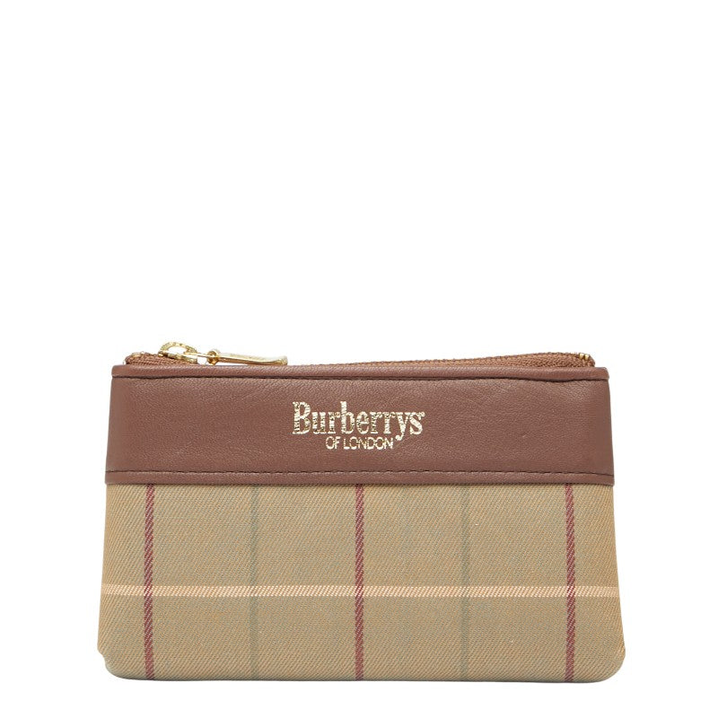 バーバリー チェック コインケース 小銭入れ カーキ ブラウン キャンバス レザー レディース BURBERRY 【中古】