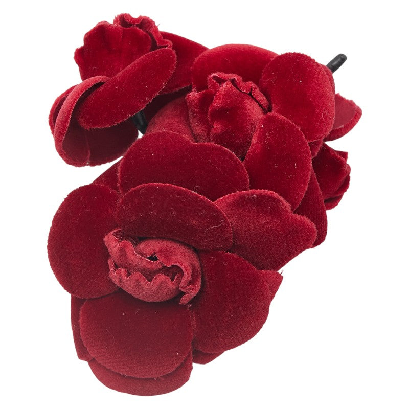 シャネル カメリア ブローチ ワインレッド ベロア レディース CHANEL 【中古】