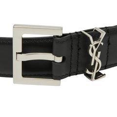 サンローラン YSLロゴ ベルト ブラック シルバー レザー レディース SAINT LAURENT 【中古】