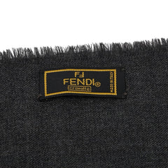 フェンディ ロゴ フリンジ ストール マフラー グレー ウール レディース FENDI 【中古】