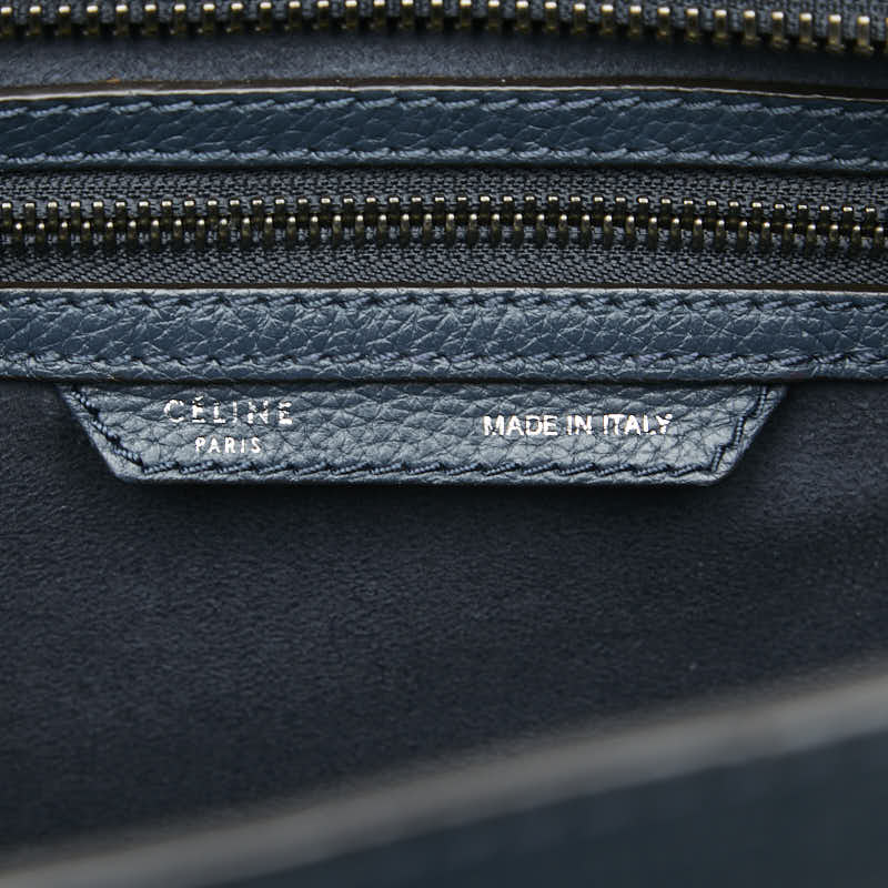 セリーヌ ラゲージ マイクロショッパー ハンドバッグ ネイビー ブルー レザー レディース CELINE 【中古】