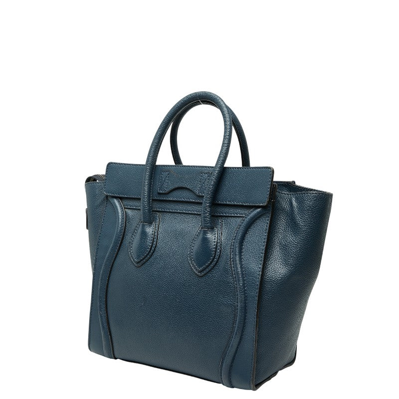 セリーヌ ラゲージ マイクロショッパー ハンドバッグ ネイビー ブルー レザー レディース CELINE 【中古】