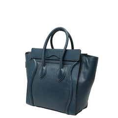 セリーヌ ラゲージ マイクロショッパー ハンドバッグ ネイビー ブルー レザー レディース CELINE 【中古】