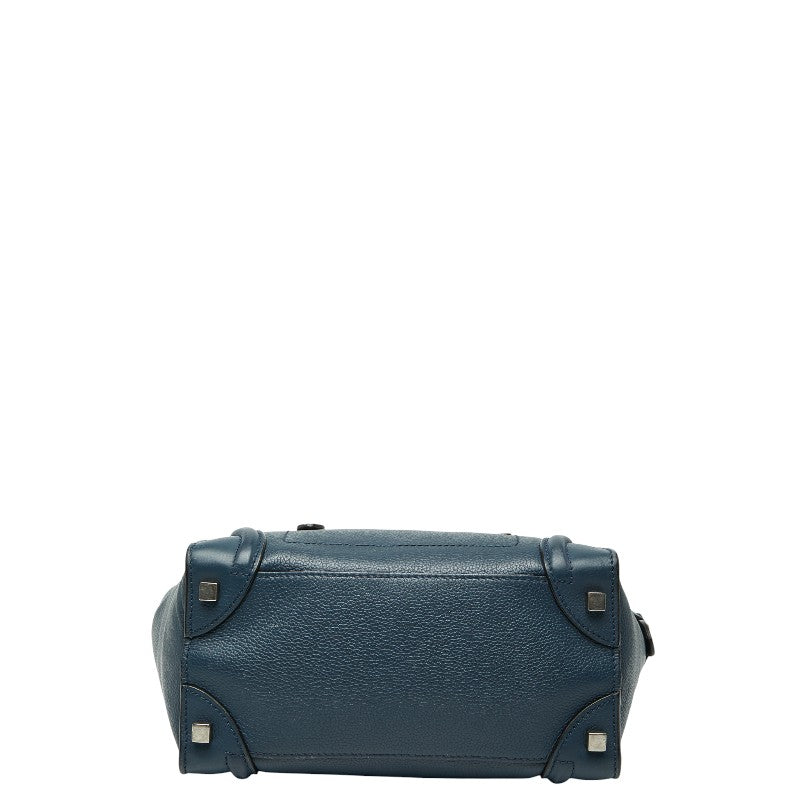 セリーヌ ラゲージ マイクロショッパー ハンドバッグ ネイビー ブルー レザー レディース CELINE 【中古】