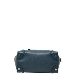 セリーヌ ラゲージ マイクロショッパー ハンドバッグ ネイビー ブルー レザー レディース CELINE 【中古】