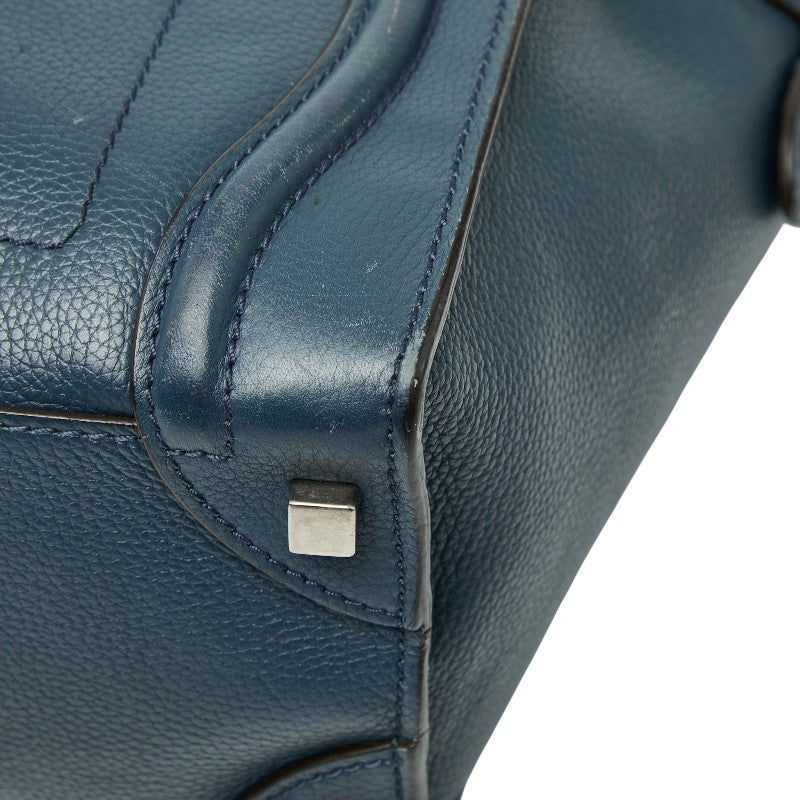 セリーヌ ラゲージ マイクロショッパー ハンドバッグ ネイビー ブルー レザー レディース CELINE 【中古】