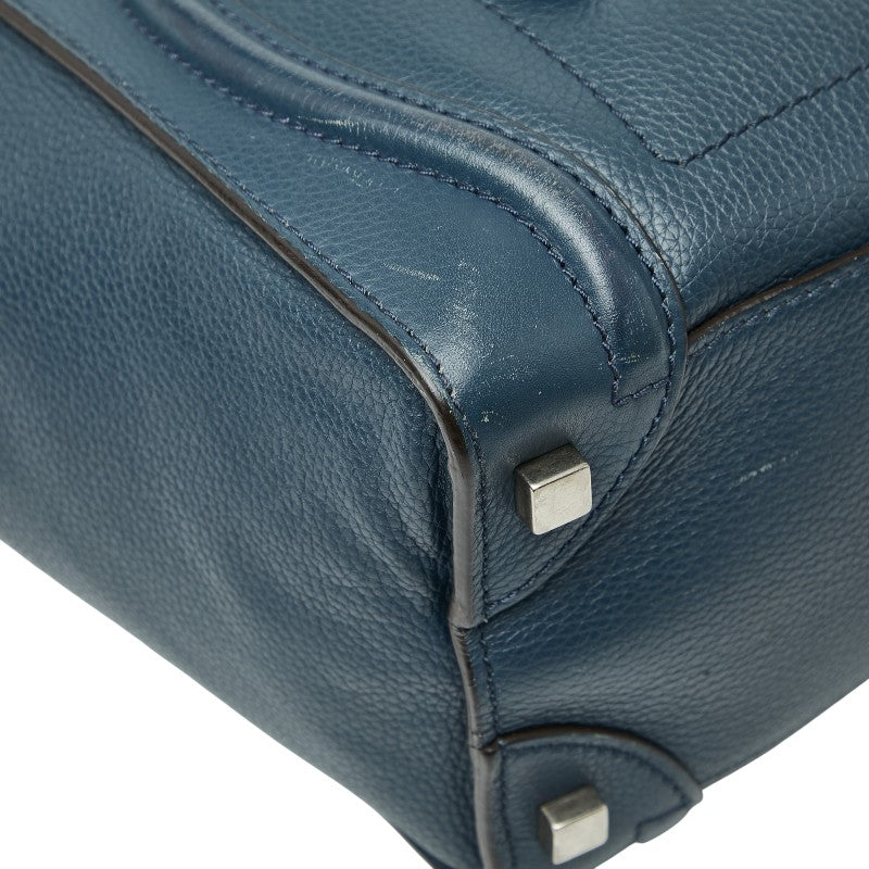 セリーヌ ラゲージ マイクロショッパー ハンドバッグ ネイビー ブルー レザー レディース CELINE 【中古】