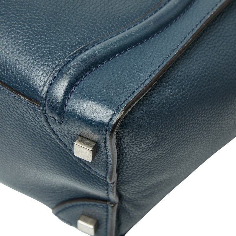 セリーヌ ラゲージ マイクロショッパー ハンドバッグ ネイビー ブルー レザー レディース CELINE 【中古】