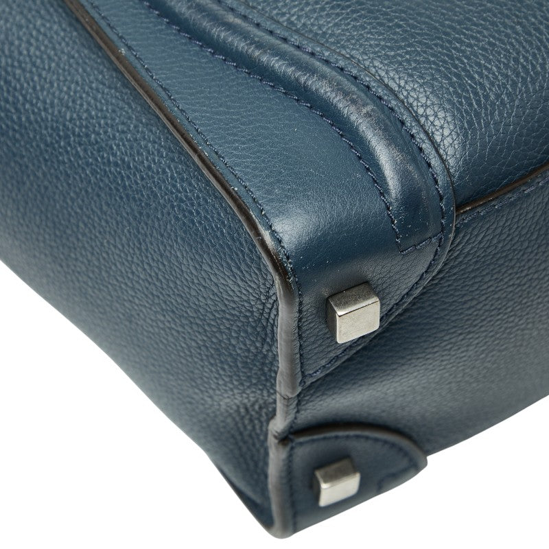 セリーヌ ラゲージ マイクロショッパー ハンドバッグ ネイビー ブルー レザー レディース CELINE 【中古】