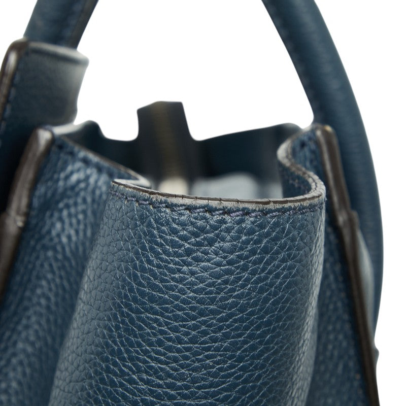セリーヌ ラゲージ マイクロショッパー ハンドバッグ ネイビー ブルー レザー レディース CELINE 【中古】