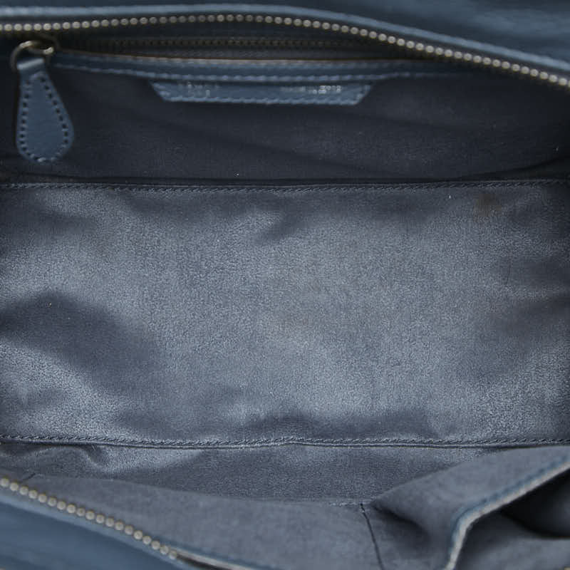 セリーヌ ラゲージ マイクロショッパー ハンドバッグ ネイビー ブルー レザー レディース CELINE 【中古】