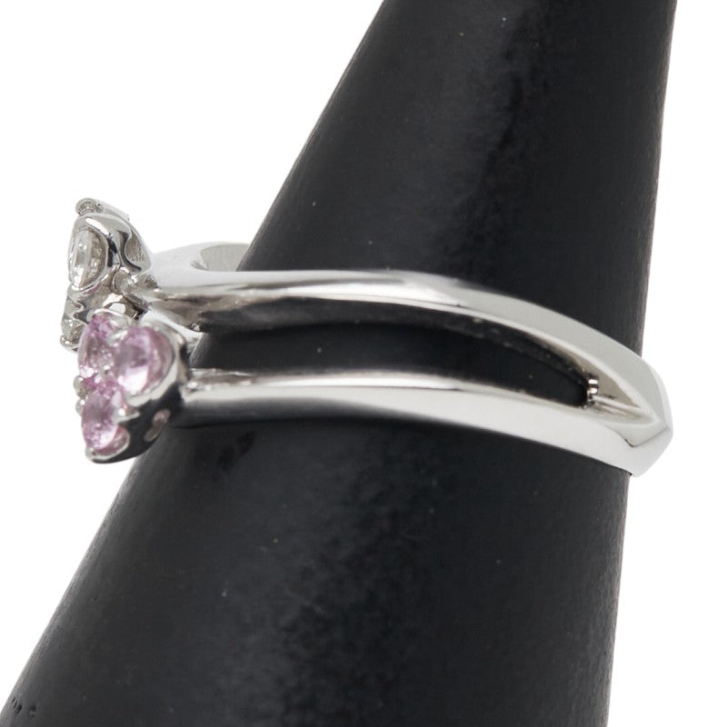 K18WG ホワイトゴールド ピンクサファイア0.11ct ダイヤ0.12ct ハート モチーフ リング 指輪 レディース 5号 【中古】
