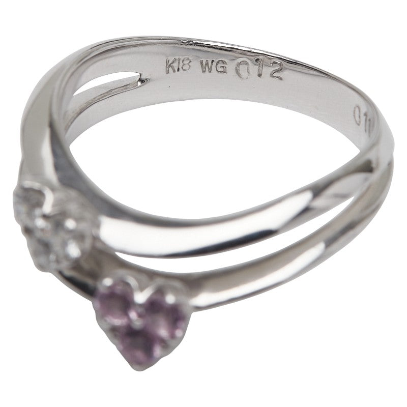 K18WG ホワイトゴールド ピンクサファイア0.11ct ダイヤ0.12ct ハート モチーフ リング 指輪 レディース 5号 【中古】