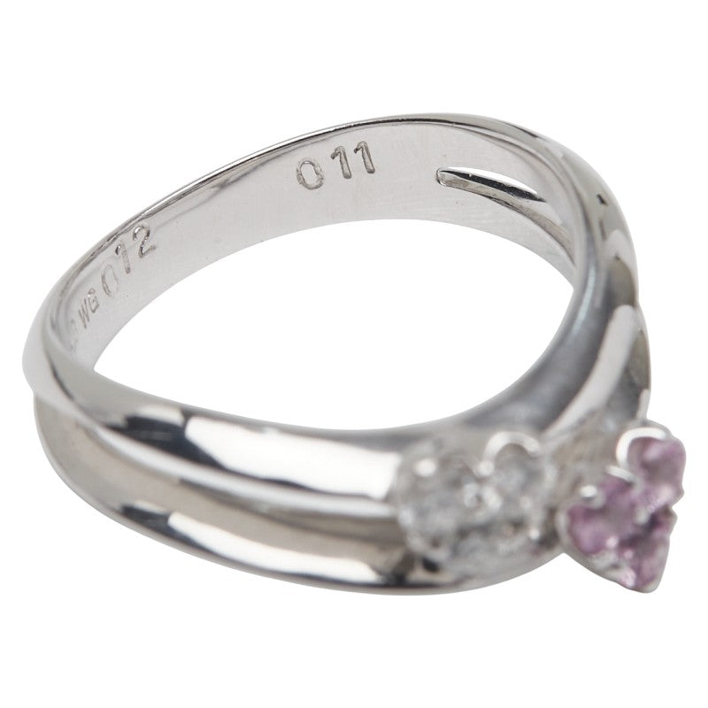 K18WG ホワイトゴールド ピンクサファイア0.11ct ダイヤ0.12ct ハート モチーフ リング 指輪 レディース 5号 【中古】