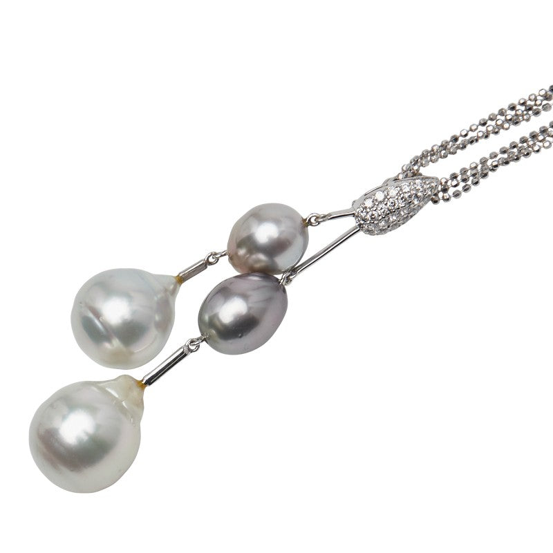 K18WG ホワイトゴールド ダイヤ0.35ct 白蝶真珠14～15mm 黒蝶真珠10～10.5mm ペンダントネックレス レディース 【中古】