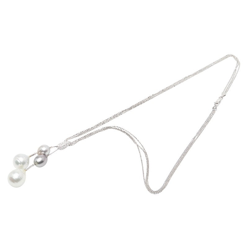 K18WG ホワイトゴールド ダイヤ0.35ct 白蝶真珠14～15mm 黒蝶真珠10～10.5mm ペンダントネックレス レディース 【中古】