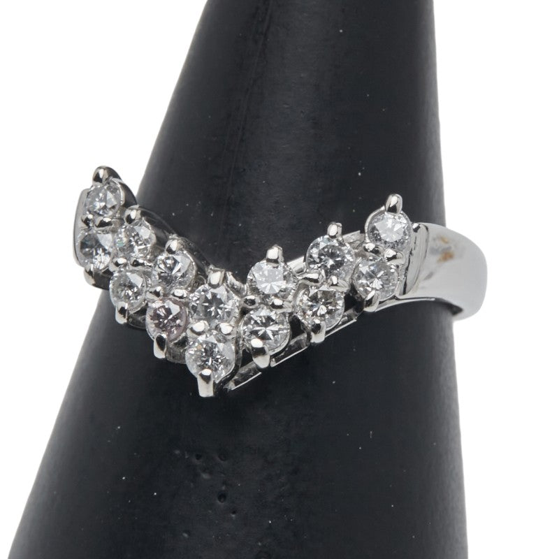 Pt900 プラチナ ダイヤ0.50ct Ｖ字 リング 指輪 レディース 11号 【中古】