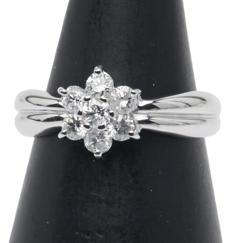 K18WG ホワイトゴールド ダイヤ0.50ct フラワー 花 モチーフ リング 指輪 レディース 9号 【中古】