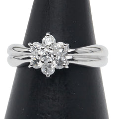 K18WG ホワイトゴールド ダイヤ0.50ct フラワー 花 モチーフ リング 指輪 レディース 9号 【中古】