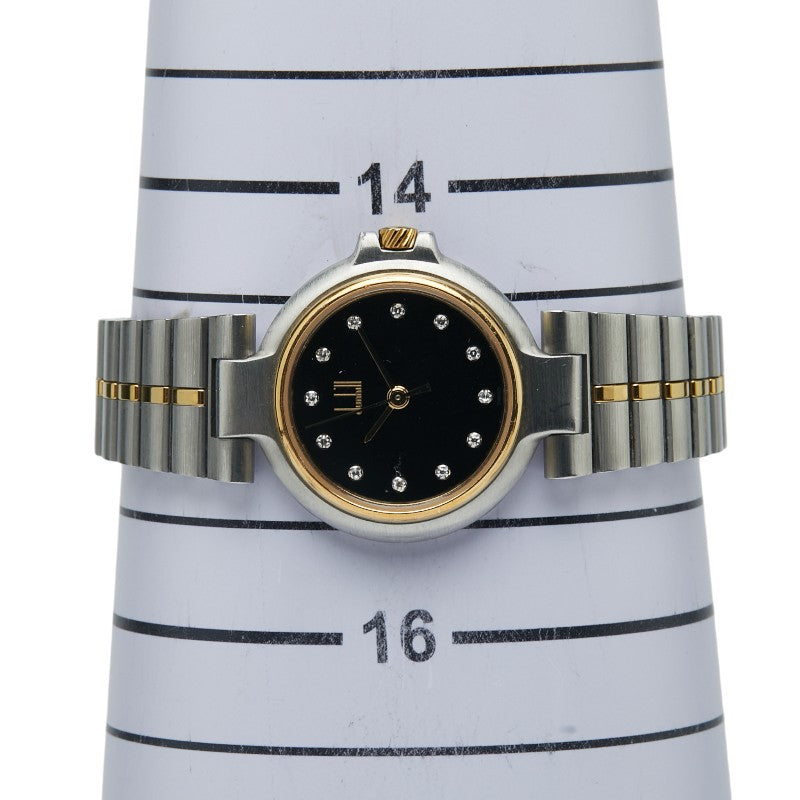 ダンヒル 12Pダイヤ 腕時計 クオーツ ブラック文字盤 ステンレススチール メッキ レディース Dunhill 【中古】