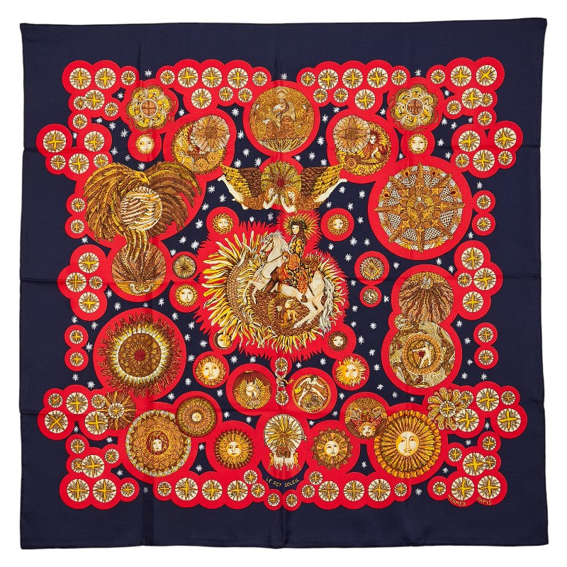 エルメス カレ90 LE ROY SOLEIL 太陽王 スカーフ ネイビー マルチカラー シルク レディース HERMES 【中古】
