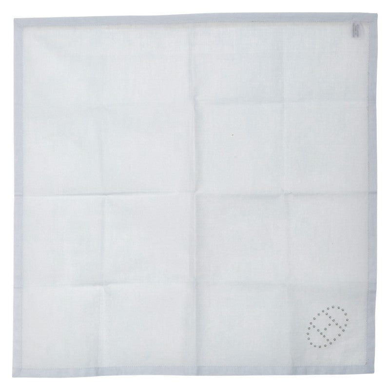 エルメス Hロゴ 刺繍 ハンカチ ライトブルー コットン レディース HERMES 【中古】